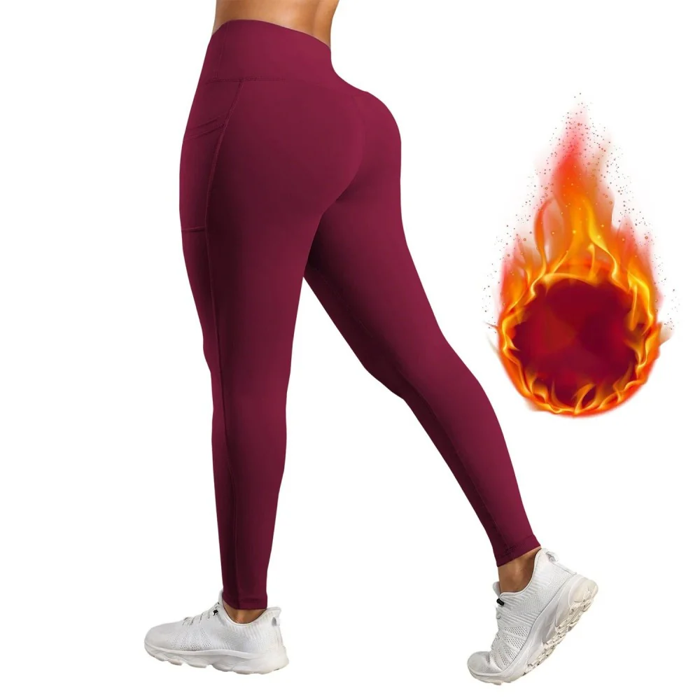 High Waisted Warm Wool Lined Tight Pants With Pockets - Image 11