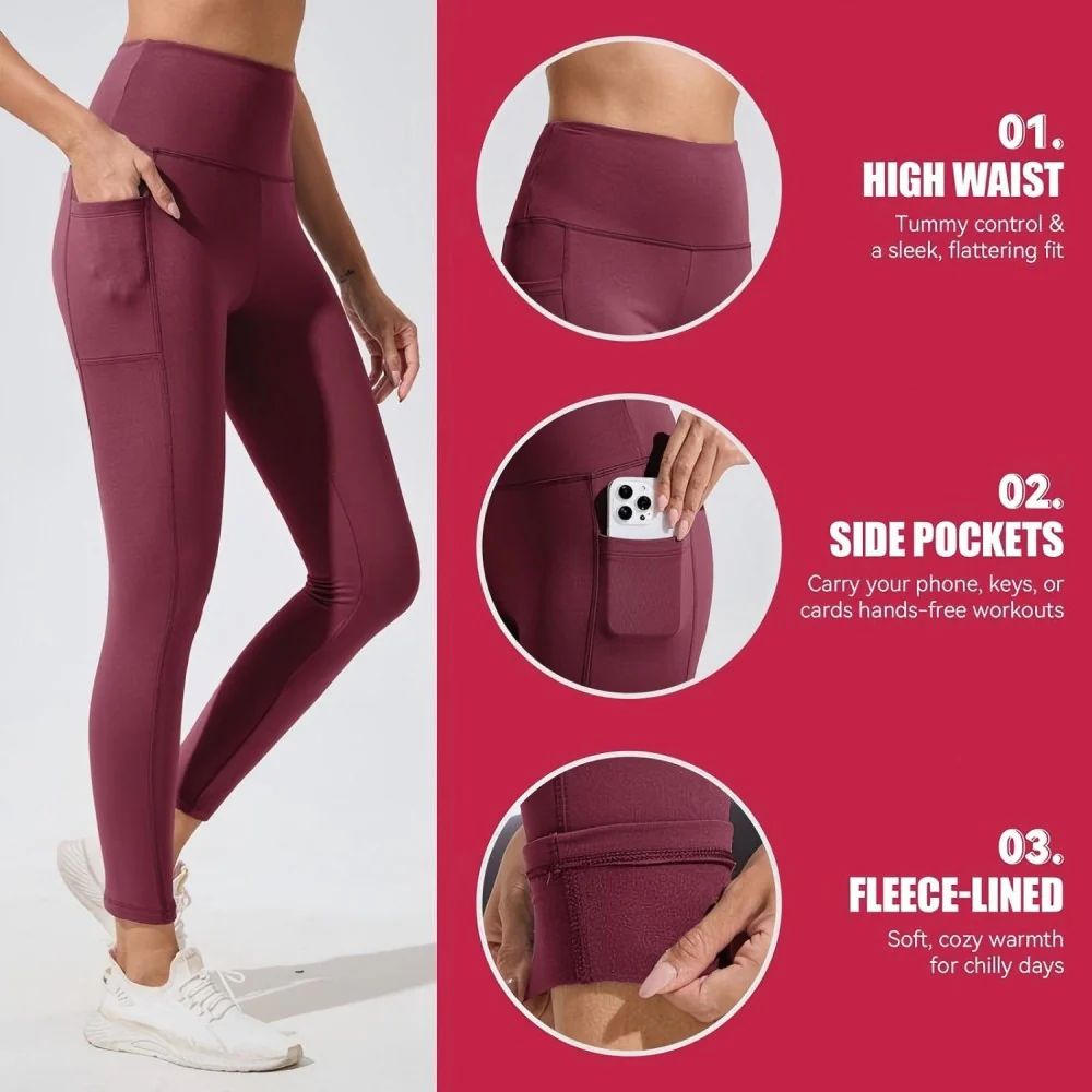 High Waisted Warm Wool Lined Tight Pants With Pockets - Image 14
