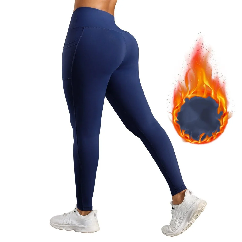 High Waisted Warm Wool Lined Tight Pants With Pockets - Image 8