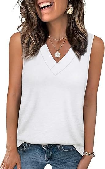 Women's Sleeveless V-Neck Slimming Loose Fit Casual Tank Top T-Shirt - Image 11