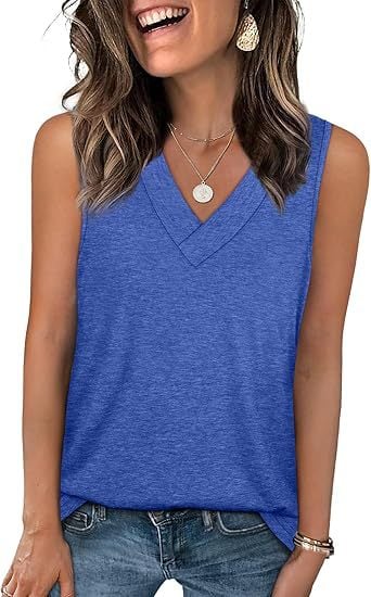 Women's Sleeveless V-Neck Slimming Loose Fit Casual Tank Top T-Shirt - Image 13