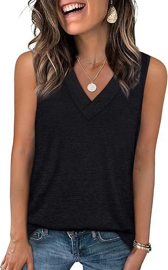 Women's Sleeveless V-Neck Slimming Loose Fit Casual Tank Top T-Shirt - Image 14