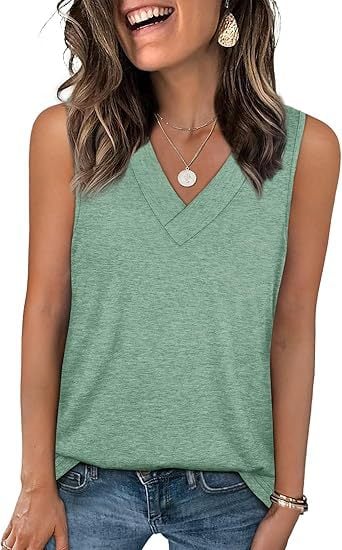 Women's Sleeveless V-Neck Slimming Loose Fit Casual Tank Top T-Shirt - Image 5