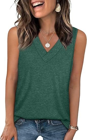Women's Sleeveless V-Neck Slimming Loose Fit Casual Tank Top T-Shirt - Image 6