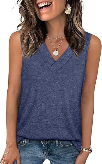 Women's Sleeveless V-Neck Slimming Loose Fit Casual Tank Top T-Shirt - Image 7