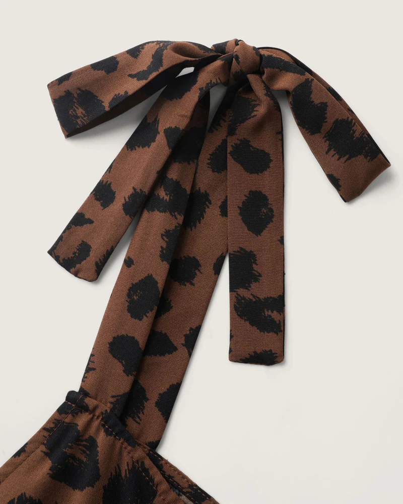 Leopard Print Jumpsuit with Shirred Shoulder Ties and Square Neck - Image 5