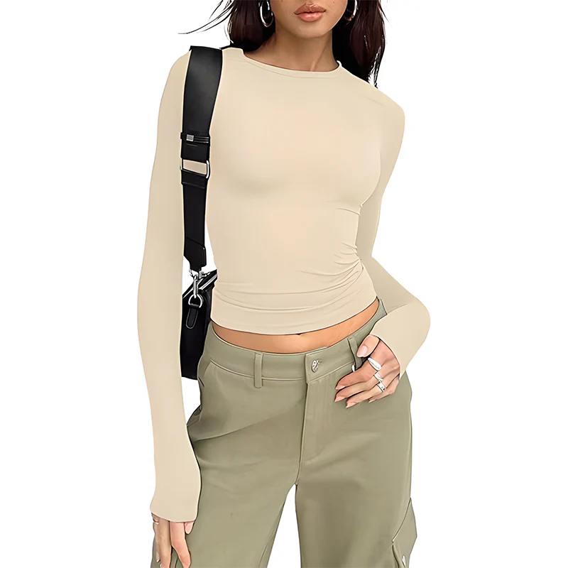 Long Sleeve Basic Tee Women's Crew Neck Slim Fit Tops - Image 6