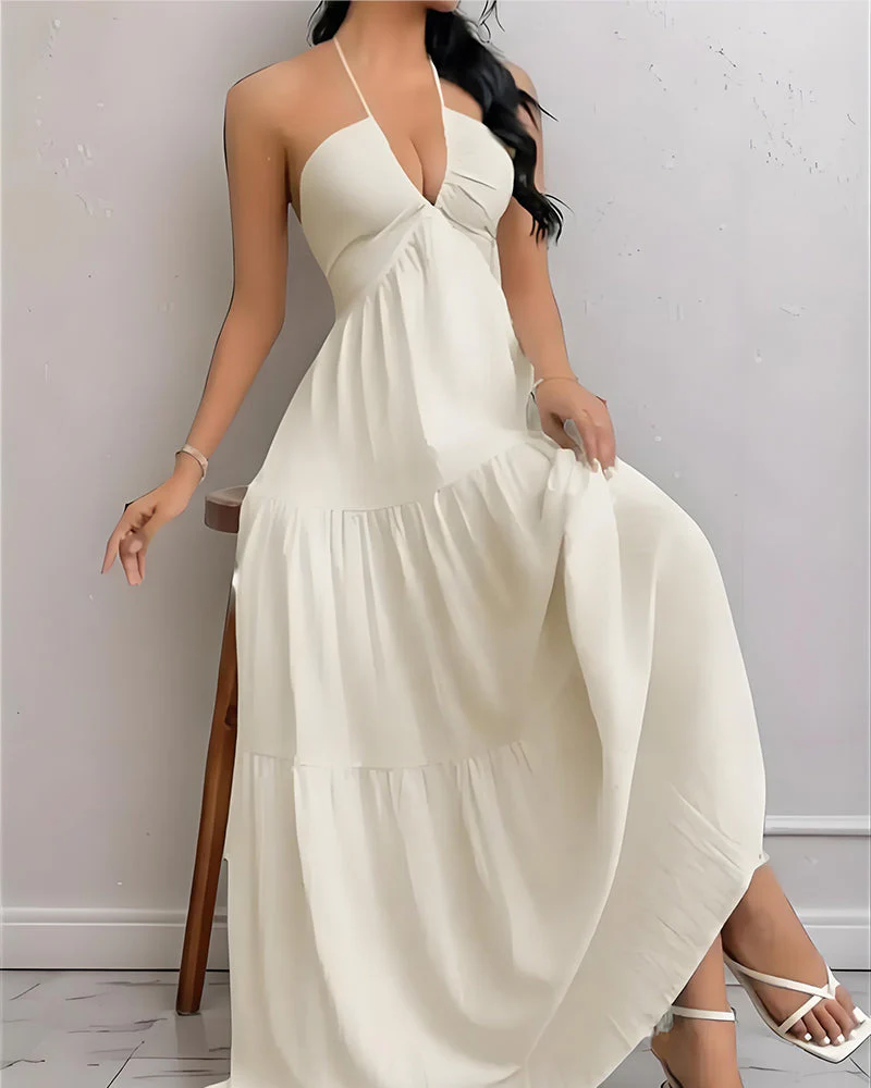Minimalist Sleeveless Open-Back Halter Maxi Dress - Image 2