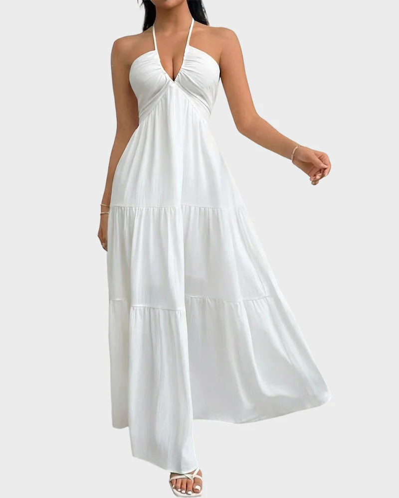 Minimalist Sleeveless Open-Back Halter Maxi Dress - Image 6