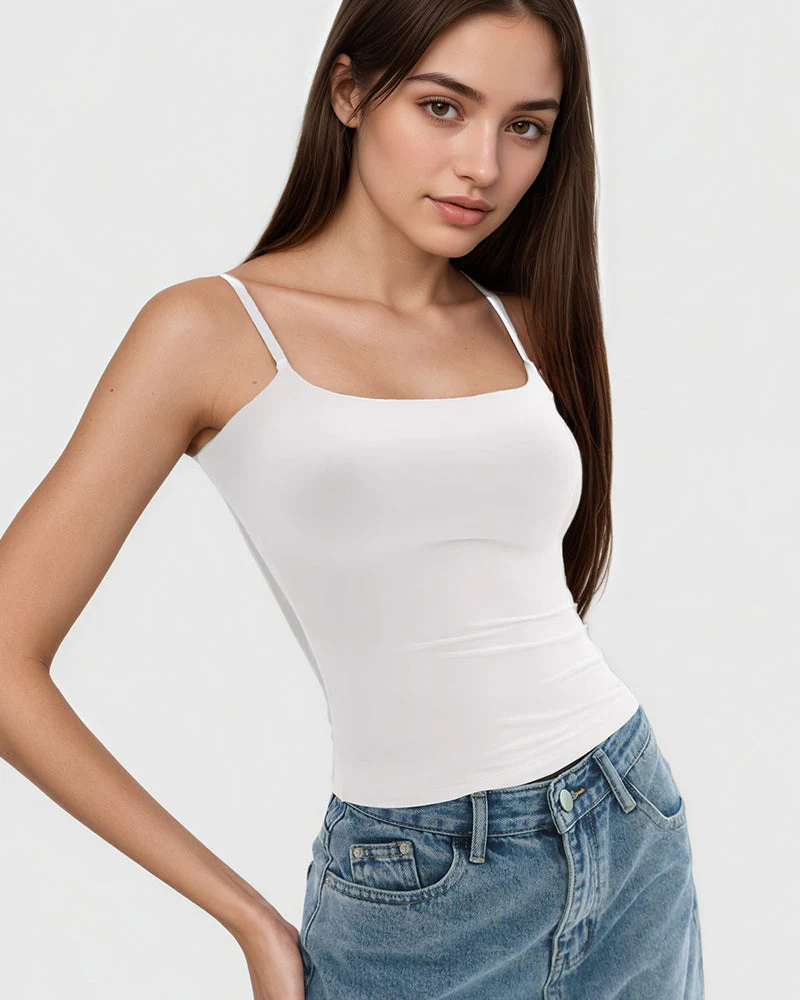 Minimalist Slim Tank Top – Square Neck & Adjustable Straps - Image 7