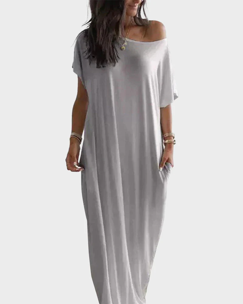 Off-Shoulder Batwing Sleeve Maxi Lounge Dress - Image 8