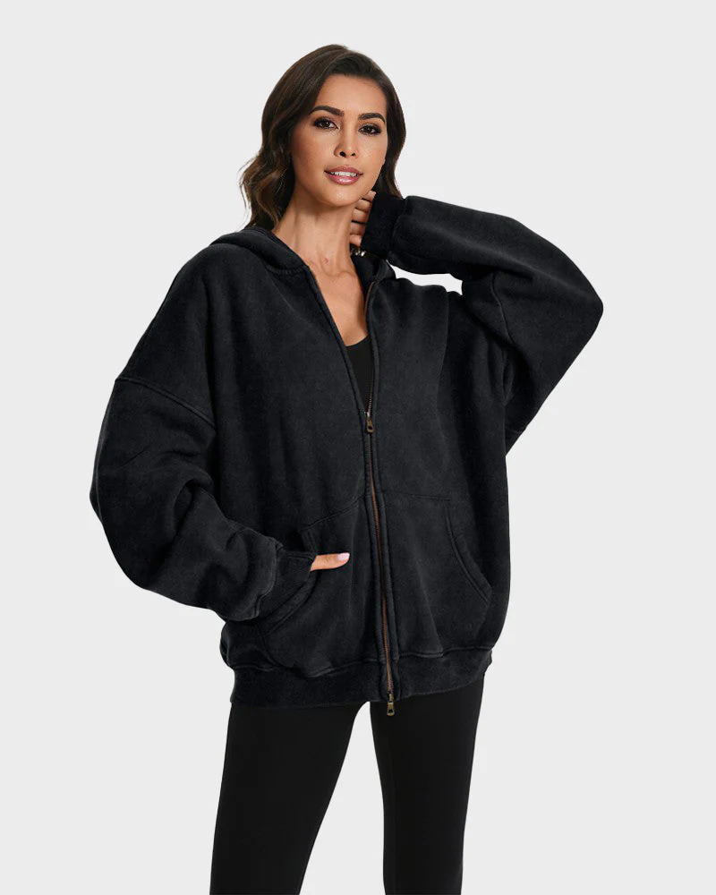 Oversized Unisex Acid Wash Zip Hoodie - Image 15