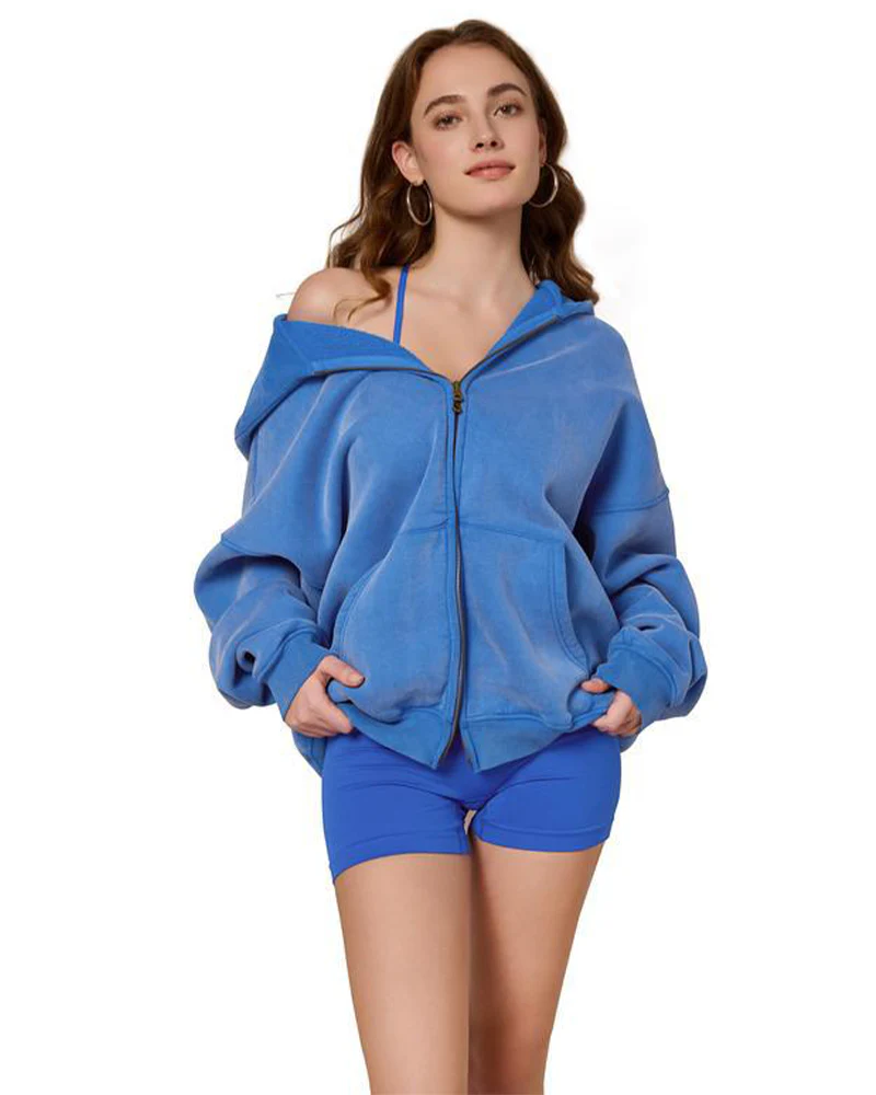 Oversized Unisex Acid Wash Zip Hoodie - Image 6