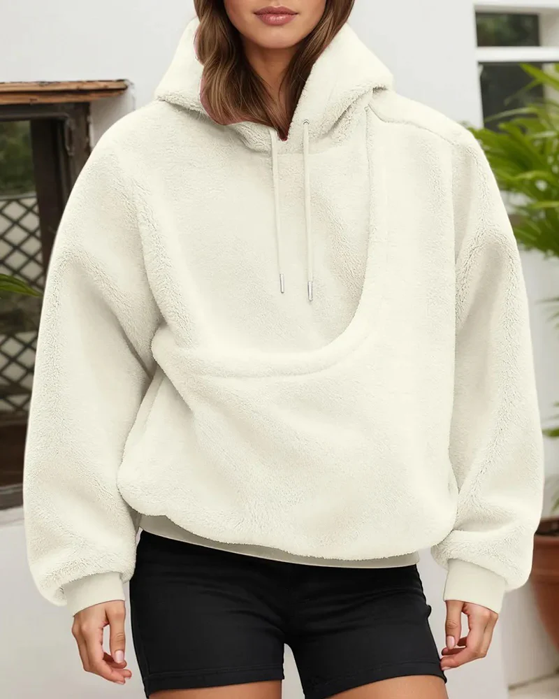 Women's Pet Pocket Hoodie Oversized Plush Carrier Pullover - Image 11