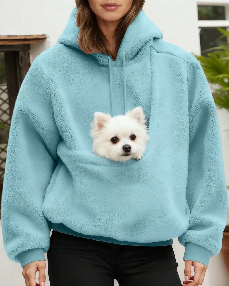 Women's Pet Pocket Hoodie Oversized Plush Carrier Pullover - Image 12