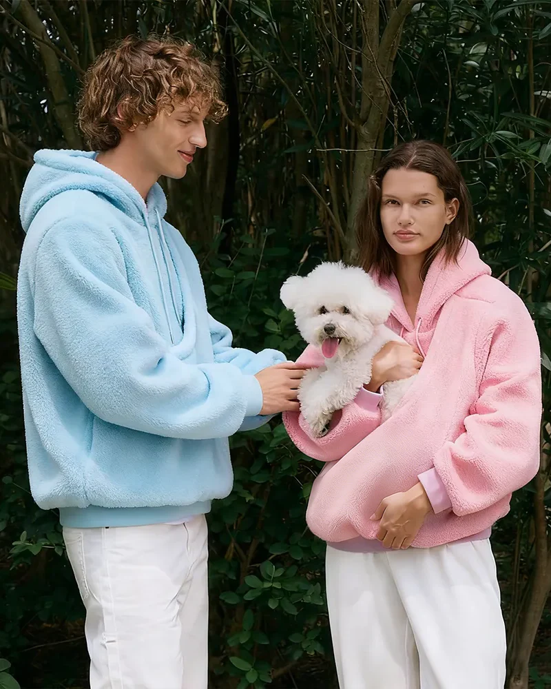 Women's Pet Pocket Hoodie Oversized Plush Carrier Pullover - Image 13