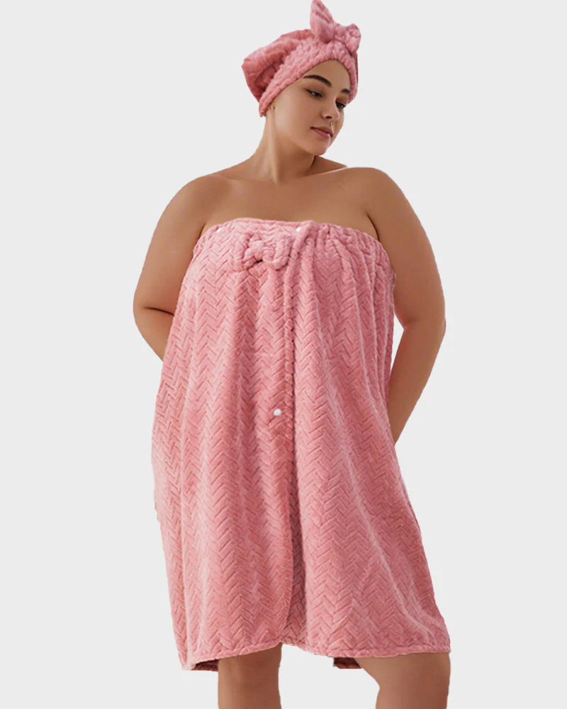 Plus Size Adjustable Bath Skirt & Quick-Dry Cap Set - Image 2