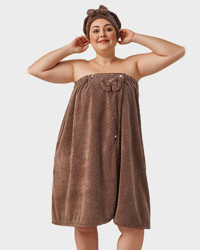 Plus Size Adjustable Bath Skirt & Quick-Dry Cap Set - Image 3