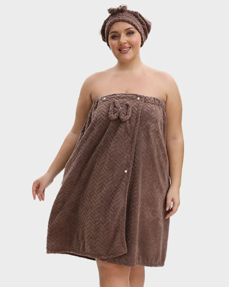 Plus Size Adjustable Bath Skirt & Quick-Dry Cap Set - Image 4