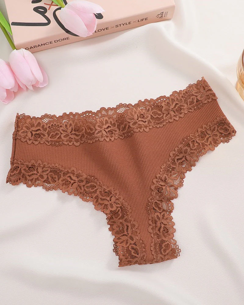 Ribbed Cotton Lace Mid-Rise Panty(9 pack） - Image 13