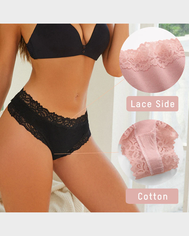 Ribbed Cotton Lace Mid-Rise Panty(9 pack） - Image 3
