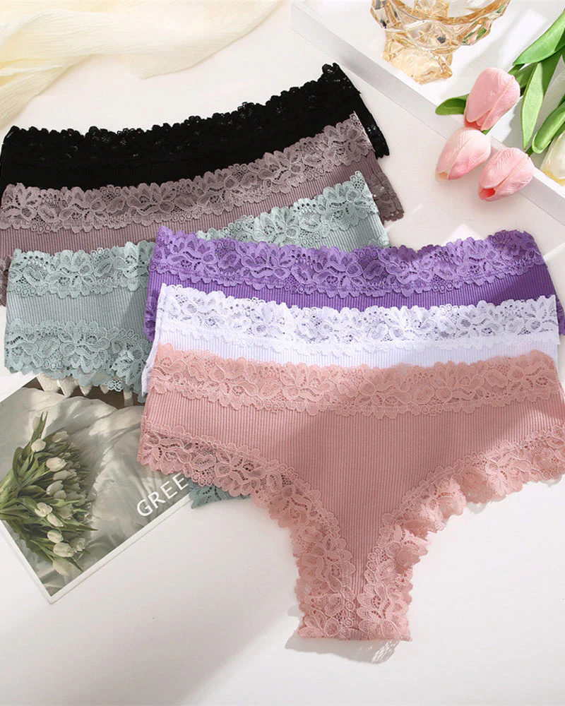Ribbed Cotton Lace Mid-Rise Panty(9 pack） - Image 5