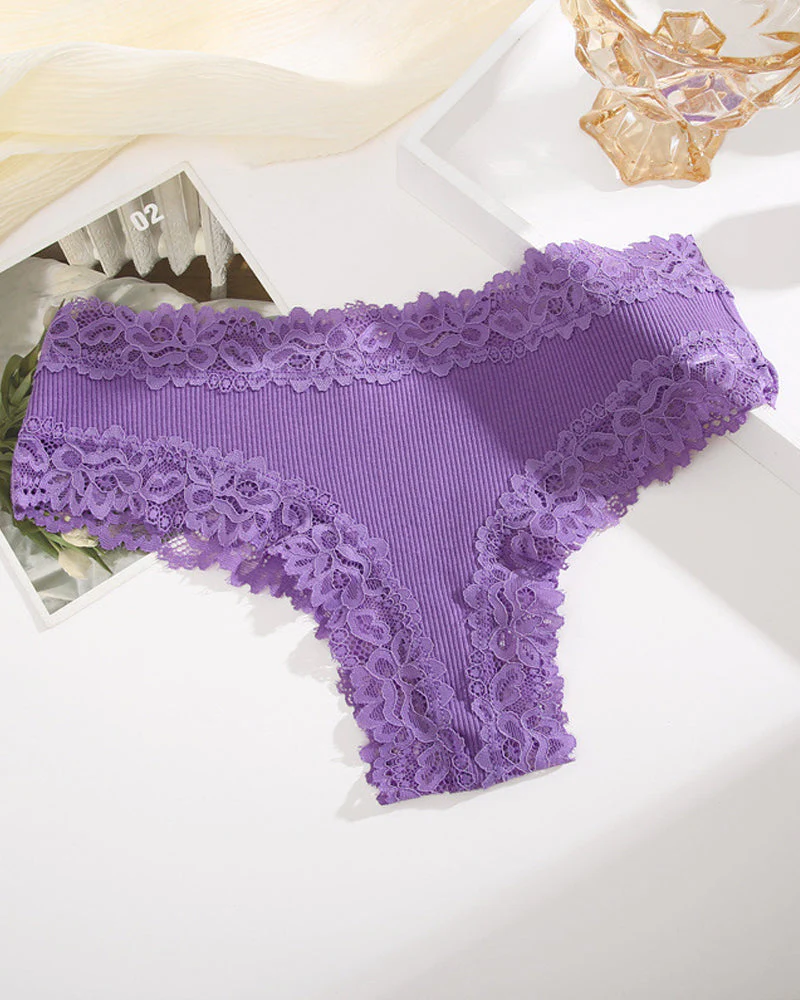 Ribbed Cotton Lace Mid-Rise Panty(9 pack） - Image 9
