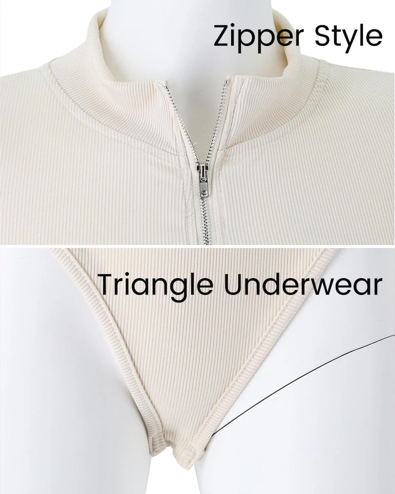 Ribbed Long Sleeve Half-Zip Shaping Bodysuit - Image 7