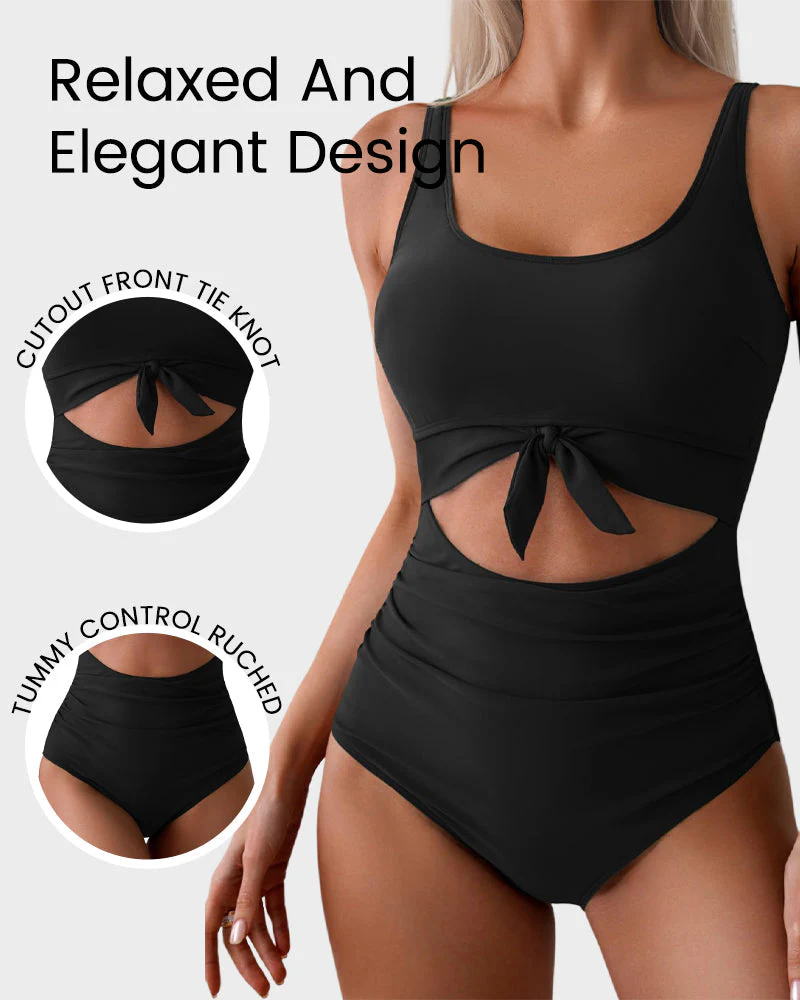 Ruched Tie-Knot Tummy Control One-Piece Swimsuit - Image 10