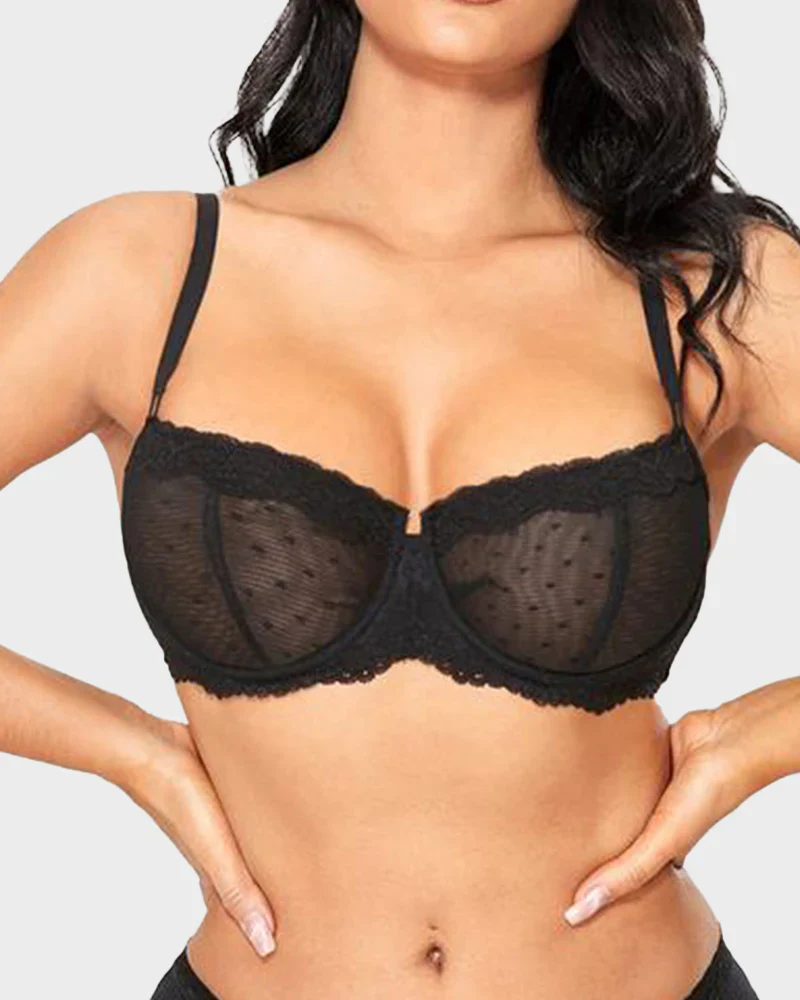 Lace Underwire Unlined Sheer Demi Balconette Bra - Image 2