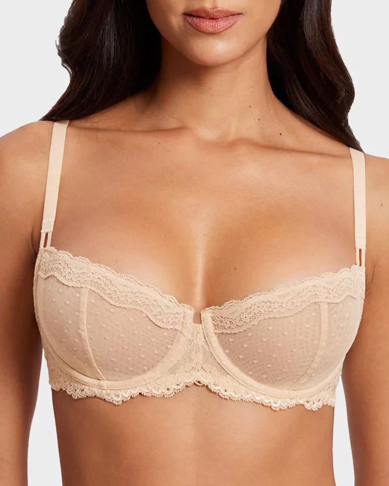 Lace Underwire Unlined Sheer Demi Balconette Bra - Image 4