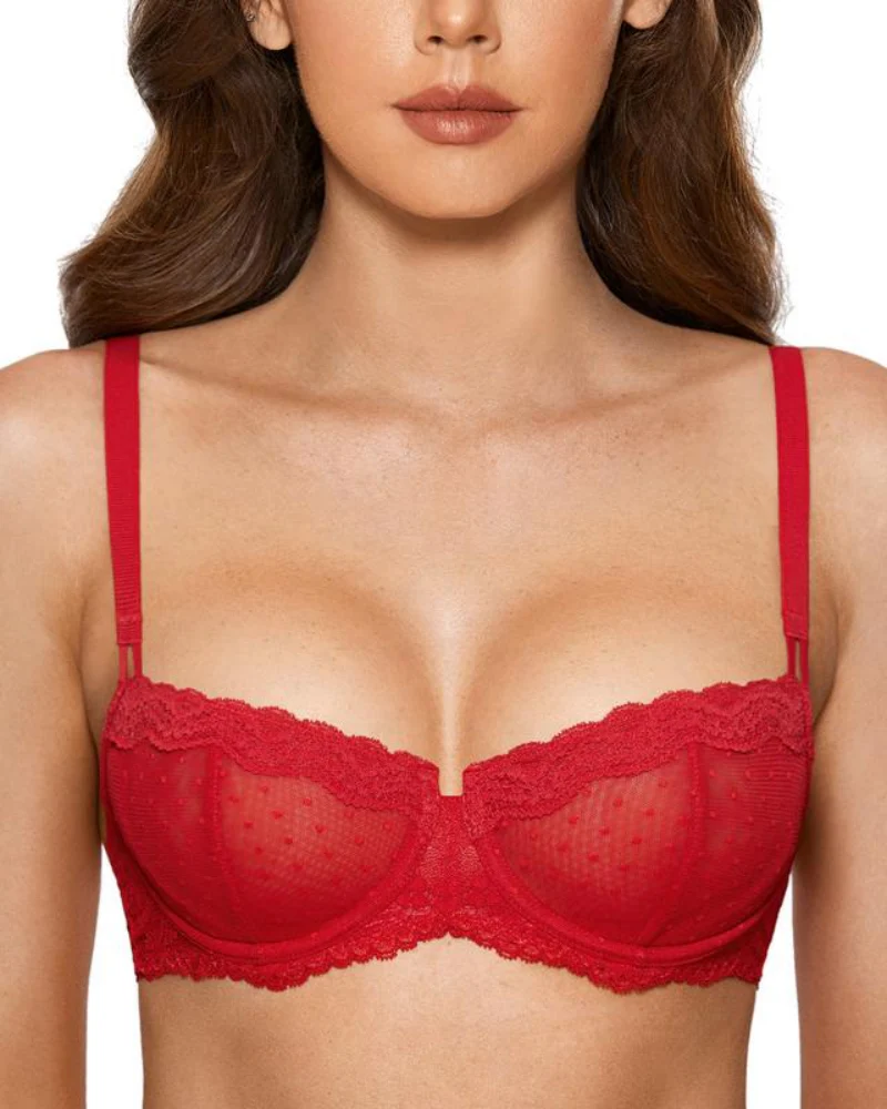 Lace Underwire Unlined Sheer Demi Balconette Bra - Image 6