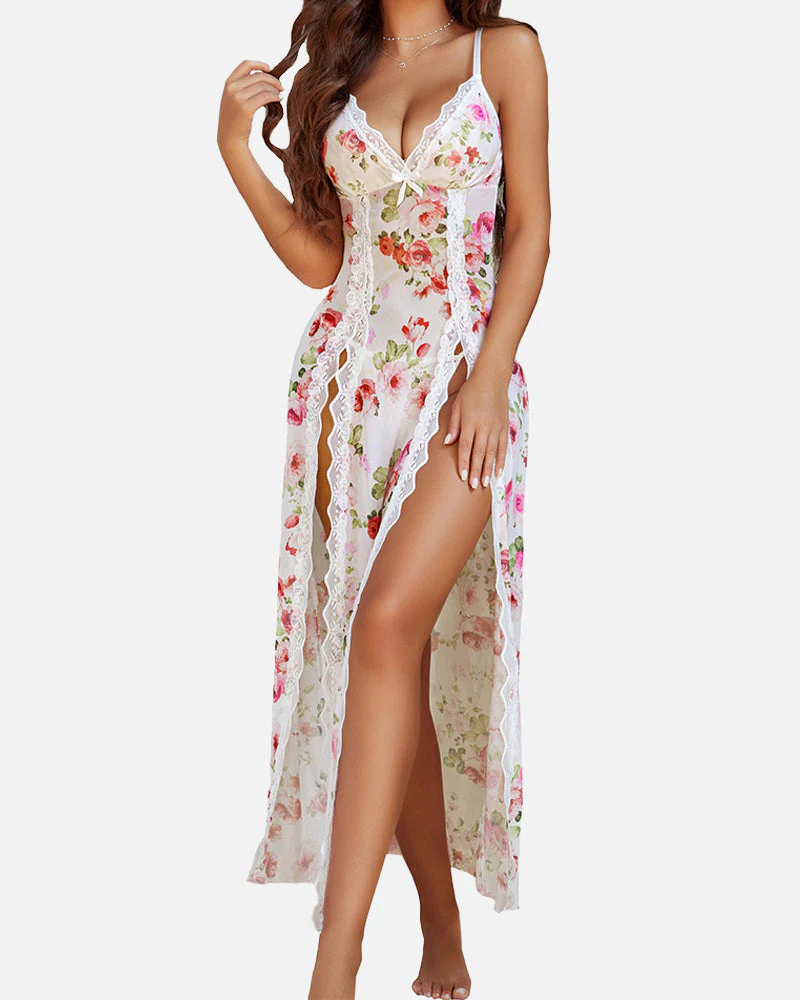 Sexy Mesh V Neck Side Split Nightdress - Image 10