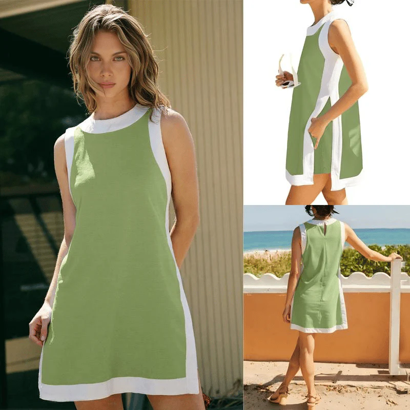 Hot Sale-Women's Casual Color Block Sleeveless Tops Matching Shorts with Pockets - Image 6