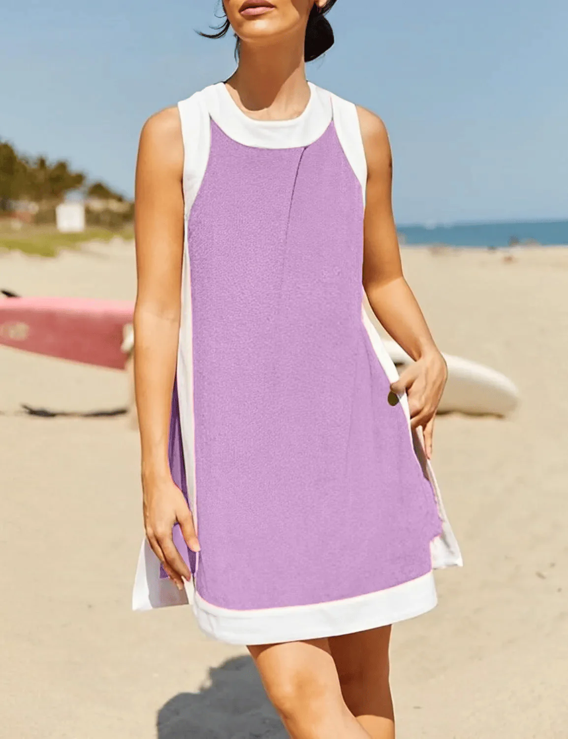 Hot Sale-Women's Casual Color Block Sleeveless Tops Matching Shorts with Pockets - Image 8