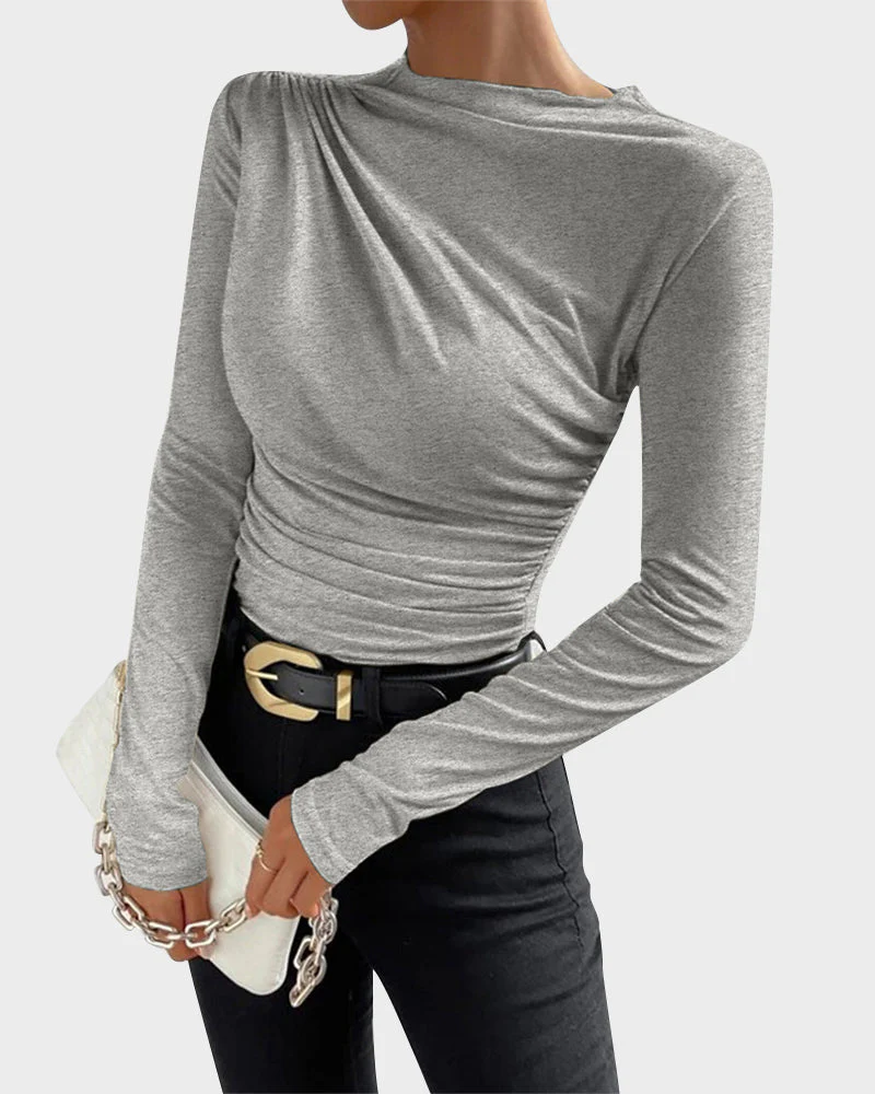 Slim Fit Ruched High-Neck T-Shirt Top - Image 10