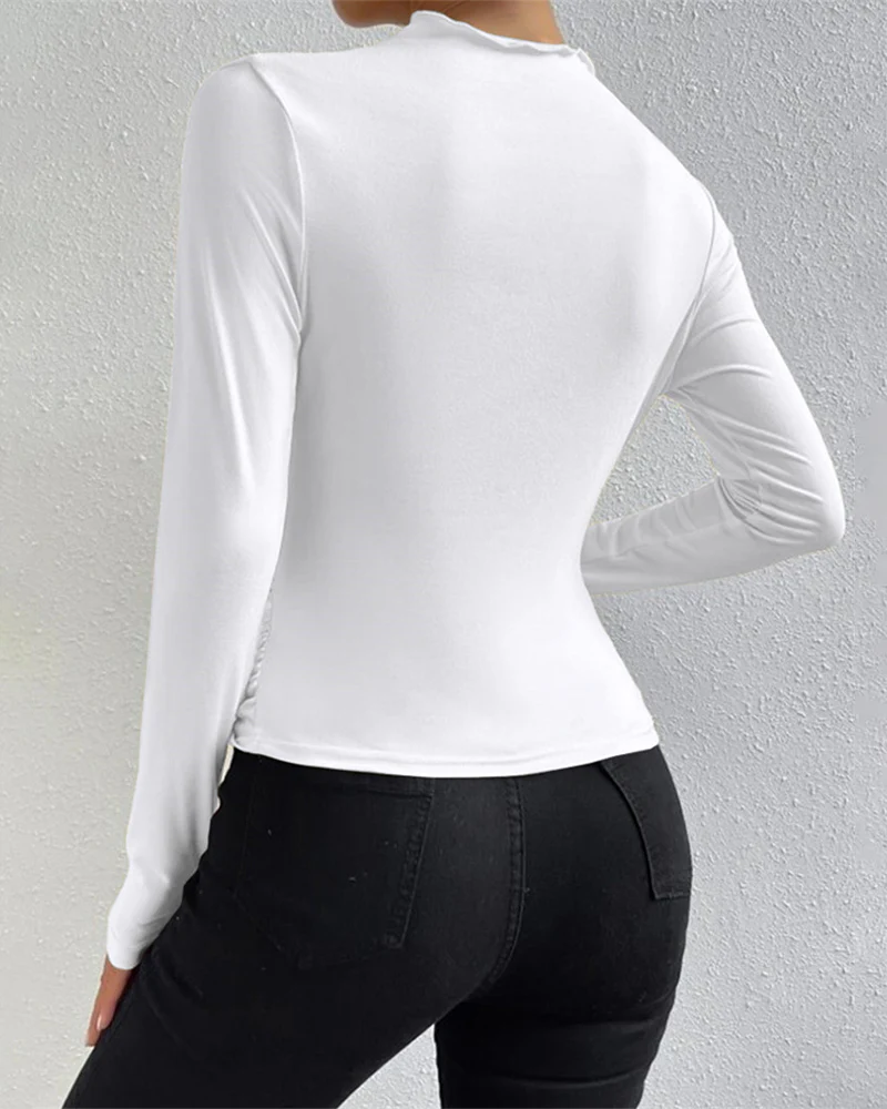 Slim Fit Ruched High-Neck T-Shirt Top - Image 17