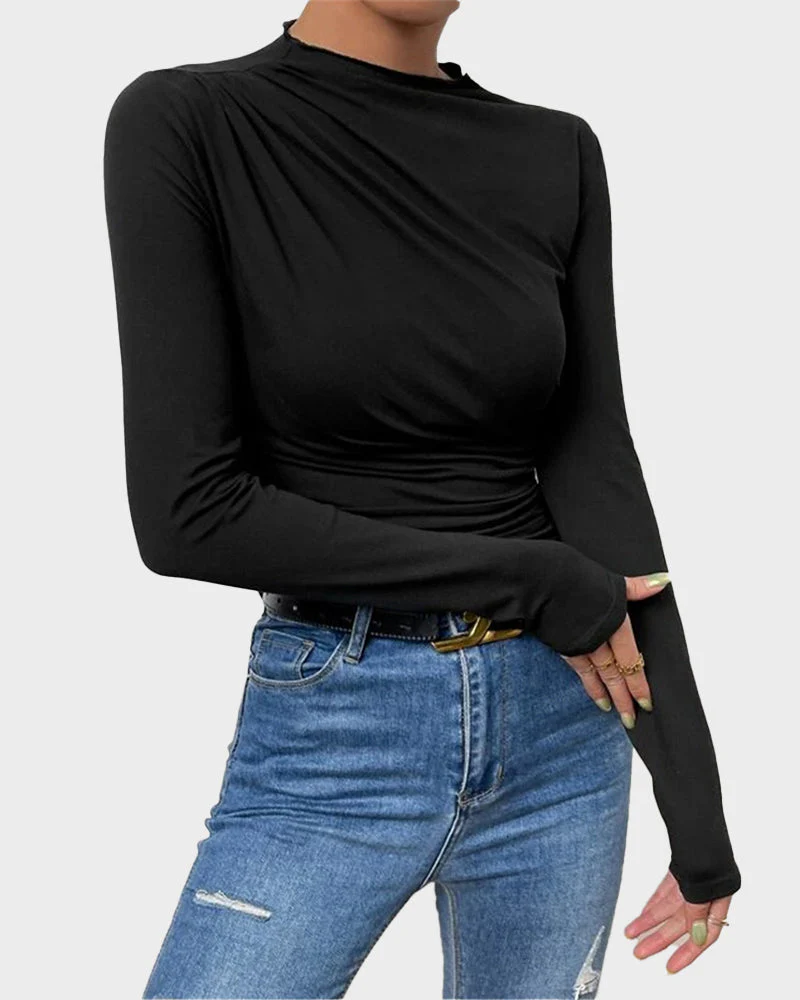 Slim Fit Ruched High-Neck T-Shirt Top - Image 4