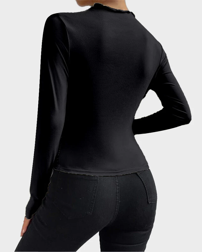 Slim Fit Ruched High-Neck T-Shirt Top - Image 5