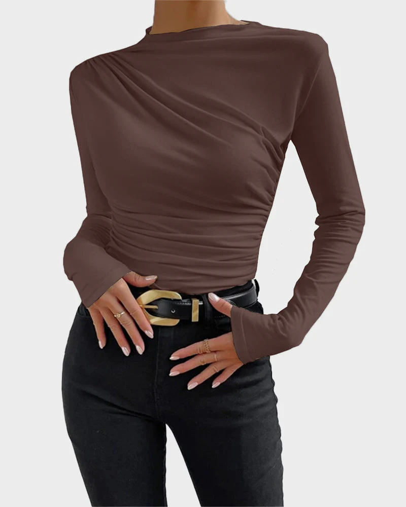 Slim Fit Ruched High-Neck T-Shirt Top - Image 6