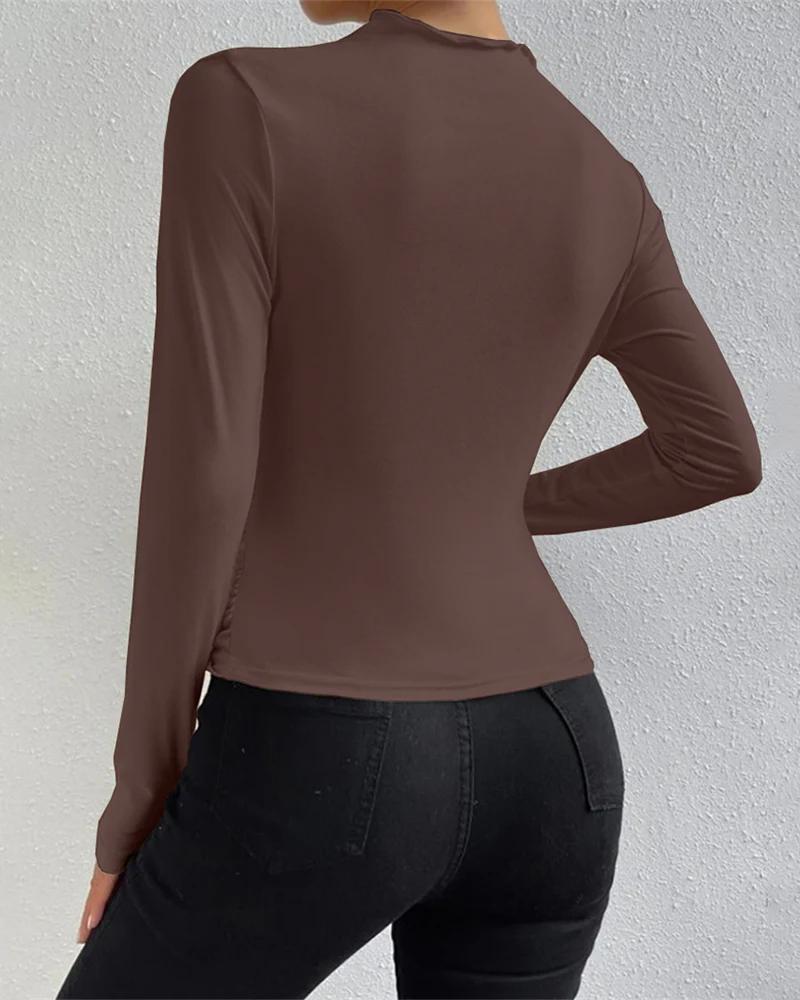 Slim Fit Ruched High-Neck T-Shirt Top - Image 8