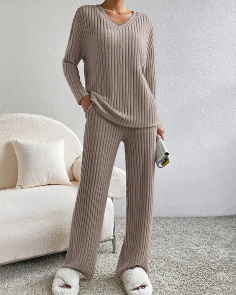 Soft V-Neck Two-Piece Lounge Set - Image 10