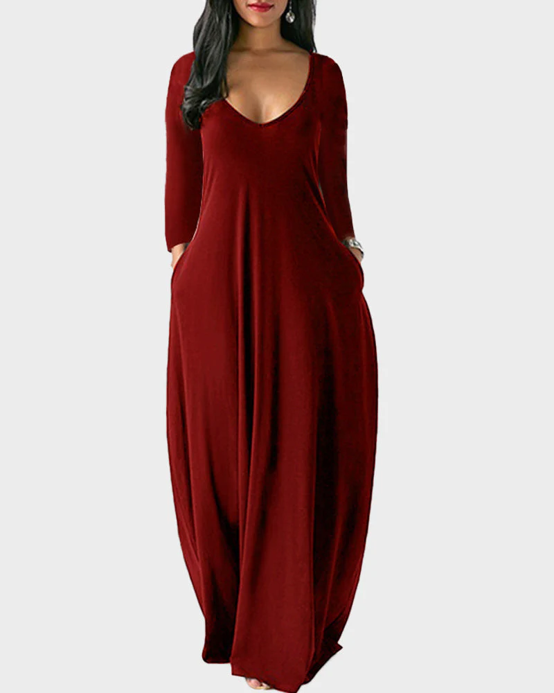 Solid Color Pocket Lounge Dress - Image 2