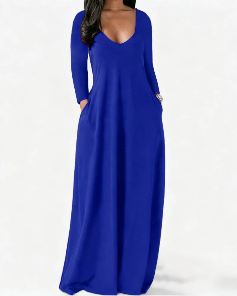 Solid Color Pocket Lounge Dress - Image 3