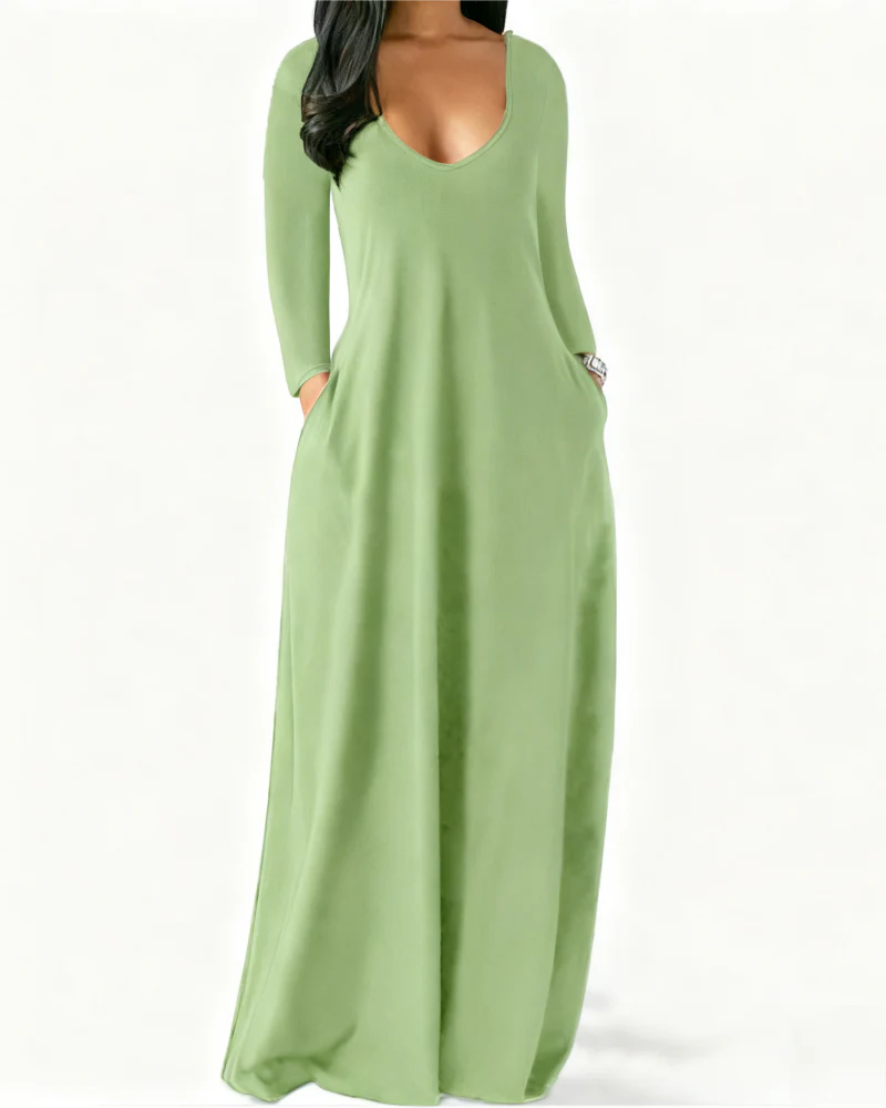 Solid Color Pocket Lounge Dress - Image 5