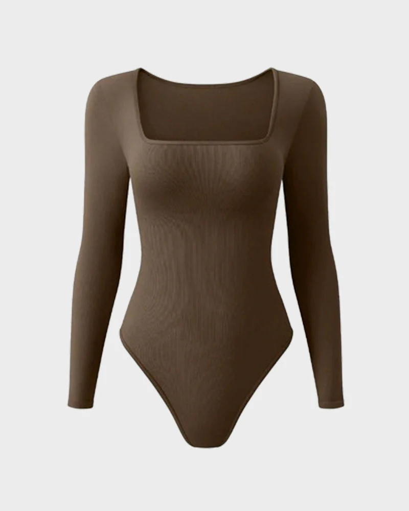 Ribbed Square Neck Long Sleeve Bodysuit - Image 12