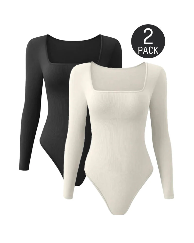 Ribbed Square Neck Long Sleeve Bodysuit - Image 15