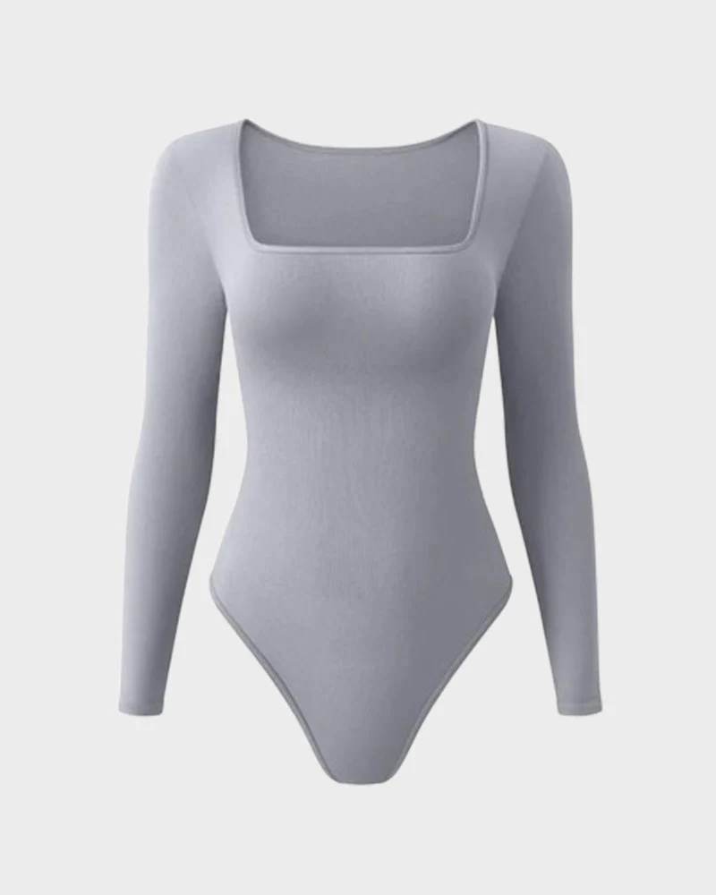 Ribbed Square Neck Long Sleeve Bodysuit - Image 17