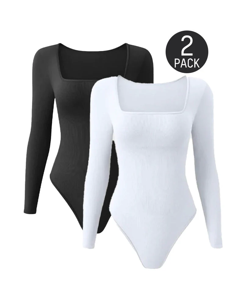 Ribbed Square Neck Long Sleeve Bodysuit - Image 18