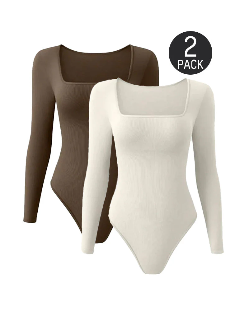 Ribbed Square Neck Long Sleeve Bodysuit - Image 19